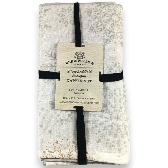 Bee & Willow Other - Bee & Willow-Silver& Gold Snowfall- Napkins- 18"x18"- Holiday- White